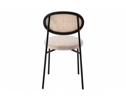 LeisureMod Euston Modern Wicker Dining Chair With Velvet Round Seat - Beige