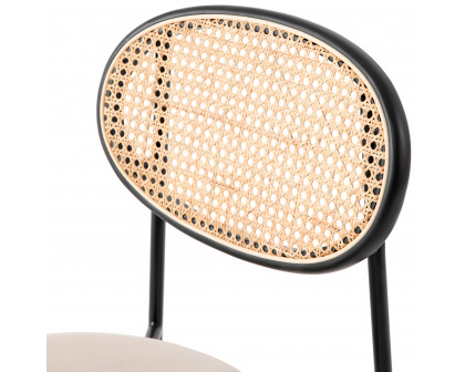 LeisureMod Euston Modern Wicker Dining Chair With Velvet Round Seat - Beige