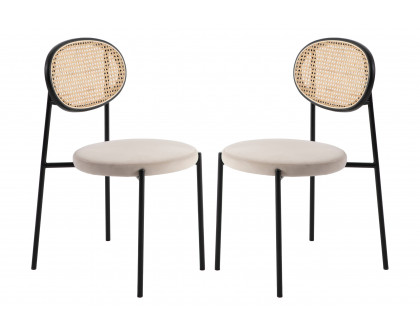 LeisureMod Euston Modern Wicker Dining Chair With Velvet Round Seat (Set Of 2)