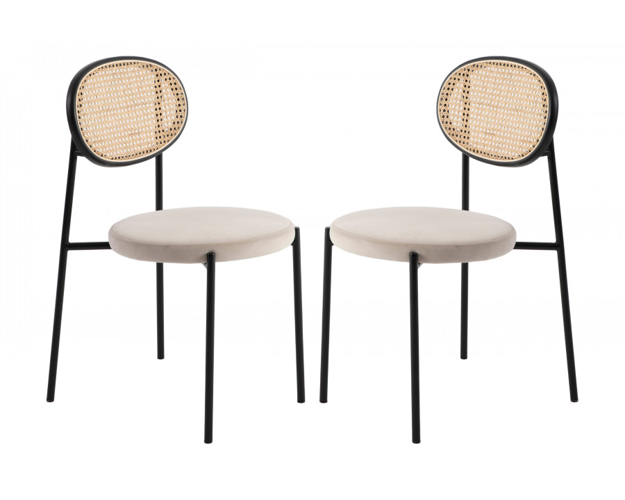 LeisureMod Euston Modern Wicker Dining Chair With Velvet Round Seat (Set Of 2) - Beige