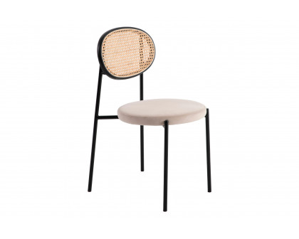 LeisureMod Euston Modern Wicker Dining Chair With Velvet Round Seat (Set Of 2) - Beige