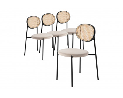 LeisureMod Euston Modern Wicker Dining Chair With Velvet Round Seat (Set Of 4)