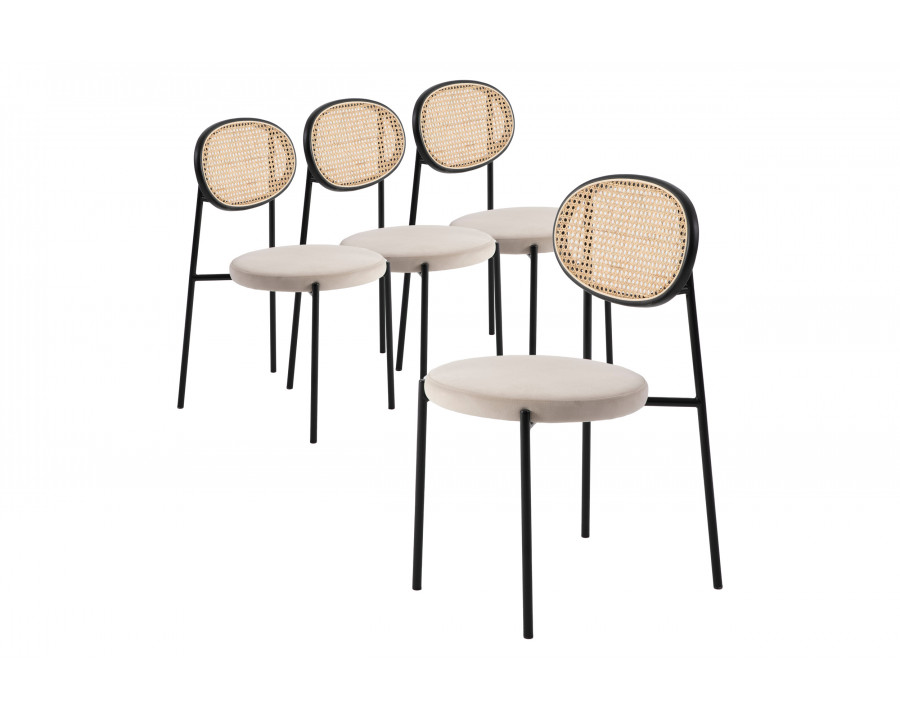 LeisureMod Euston Modern Wicker Dining Chair With Velvet Round Seat (Set Of 4) - Beige