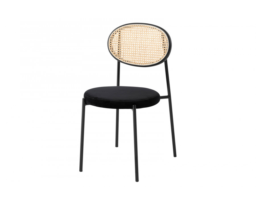 LeisureMod Euston Modern Wicker Dining Chair With Velvet Round Seat - Black