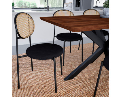 LeisureMod Euston Modern Wicker Dining Chair With Velvet Round Seat - Black