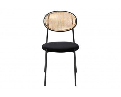 LeisureMod Euston Modern Wicker Dining Chair With Velvet Round Seat - Black