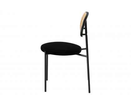 LeisureMod Euston Modern Wicker Dining Chair With Velvet Round Seat - Black