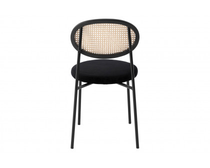 LeisureMod Euston Modern Wicker Dining Chair With Velvet Round Seat - Black