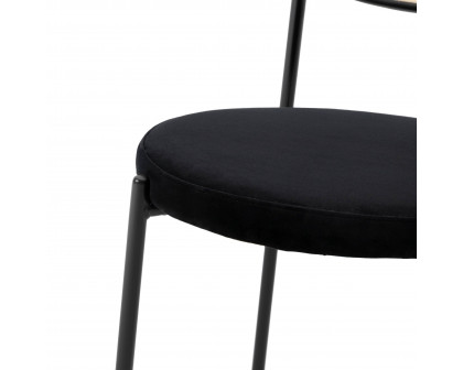 LeisureMod Euston Modern Wicker Dining Chair With Velvet Round Seat - Black