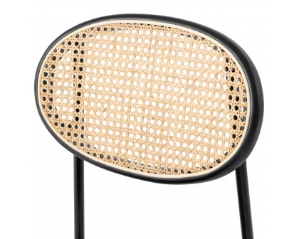 LeisureMod Euston Modern Wicker Dining Chair With Velvet Round Seat - Black