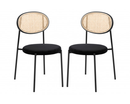 LeisureMod Euston Modern Wicker Dining Chair With Velvet Round Seat (Set Of 2)