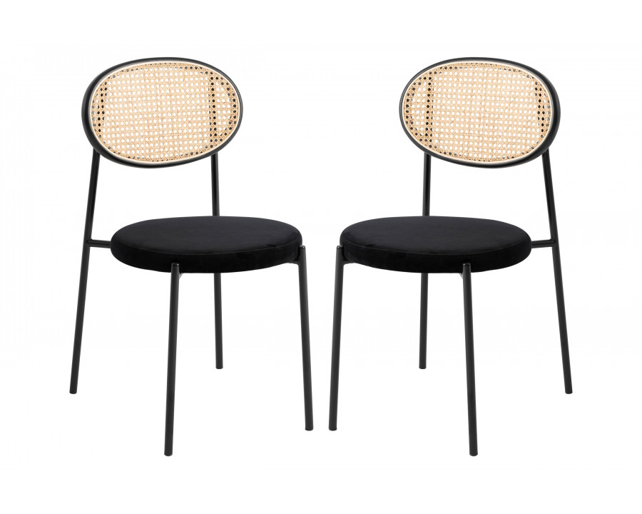 LeisureMod Euston Modern Wicker Dining Chair With Velvet Round Seat (Set Of 2) - Black