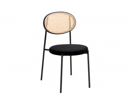 LeisureMod Euston Modern Wicker Dining Chair With Velvet Round Seat (Set Of 2) - Black