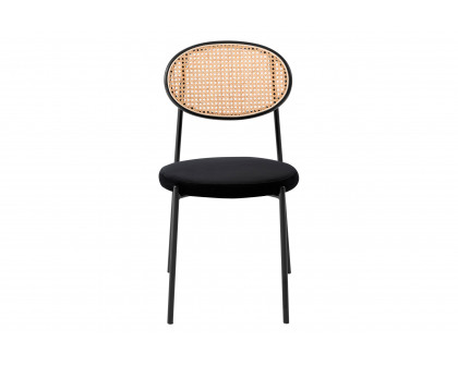 LeisureMod Euston Modern Wicker Dining Chair With Velvet Round Seat (Set Of 2) - Black