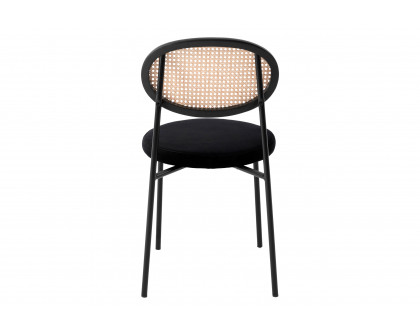 LeisureMod Euston Modern Wicker Dining Chair With Velvet Round Seat (Set Of 2) - Black