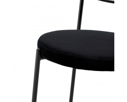 LeisureMod Euston Modern Wicker Dining Chair With Velvet Round Seat (Set Of 2) - Black