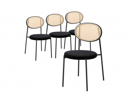 LeisureMod Euston Modern Wicker Dining Chair With Velvet Round Seat (Set Of 4)