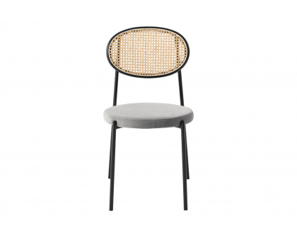 LeisureMod Euston Modern Wicker Dining Chair With Velvet Round Seat - Gray