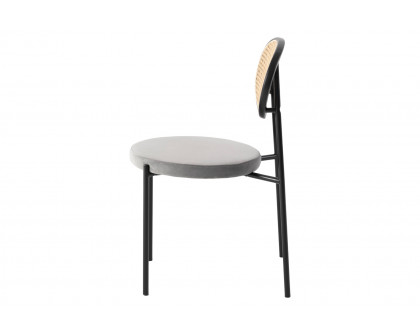 LeisureMod Euston Modern Wicker Dining Chair With Velvet Round Seat - Gray