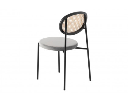 LeisureMod Euston Modern Wicker Dining Chair With Velvet Round Seat - Gray