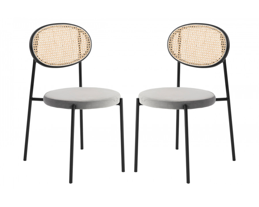 LeisureMod Euston Modern Wicker Dining Chair With Velvet Round Seat (Set Of 2) - Gray