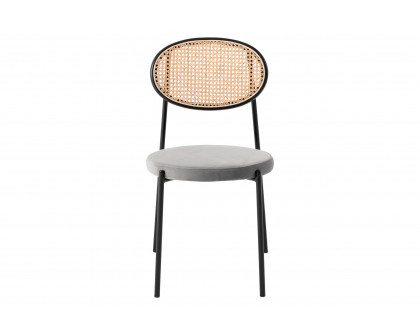 LeisureMod Euston Modern Wicker Dining Chair With Velvet Round Seat (Set Of 2) - Gray