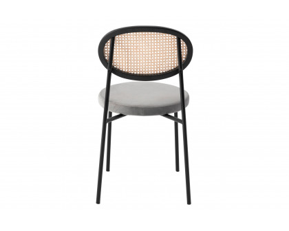 LeisureMod Euston Modern Wicker Dining Chair With Velvet Round Seat (Set Of 2) - Gray