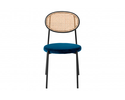 LeisureMod Euston Modern Wicker Dining Chair With Velvet Round Seat - Navy Blue