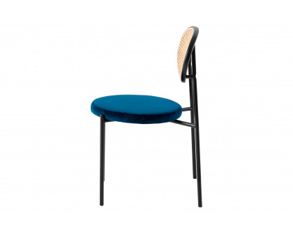 LeisureMod Euston Modern Wicker Dining Chair With Velvet Round Seat - Navy Blue