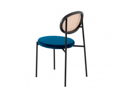 LeisureMod Euston Modern Wicker Dining Chair With Velvet Round Seat - Navy Blue