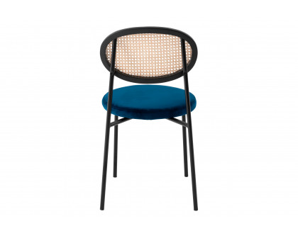 LeisureMod Euston Modern Wicker Dining Chair With Velvet Round Seat - Navy Blue