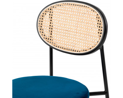 LeisureMod Euston Modern Wicker Dining Chair With Velvet Round Seat - Navy Blue