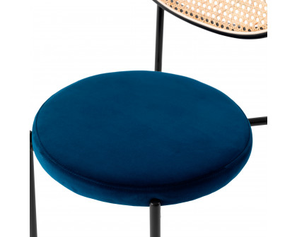 LeisureMod Euston Modern Wicker Dining Chair With Velvet Round Seat - Navy Blue