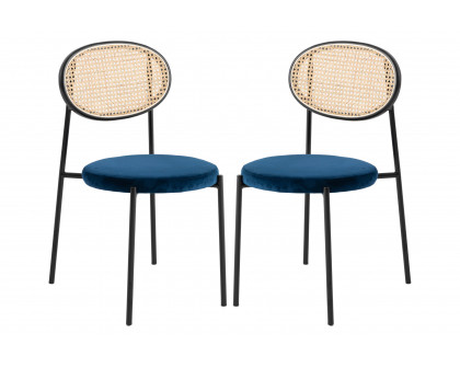 LeisureMod Euston Modern Wicker Dining Chair With Velvet Round Seat (Set Of 2)