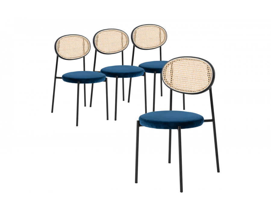 LeisureMod Euston Modern Wicker Dining Chair With Velvet Round Seat (Set Of 4) - Navy Blue