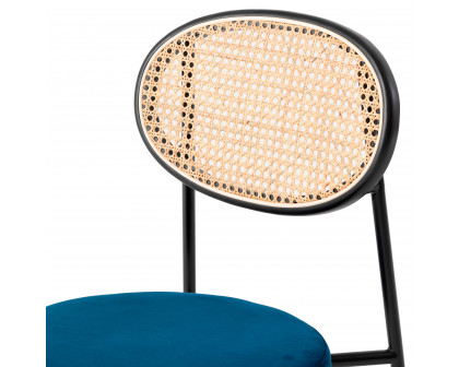 LeisureMod Euston Modern Wicker Dining Chair With Velvet Round Seat (Set Of 4) - Navy Blue