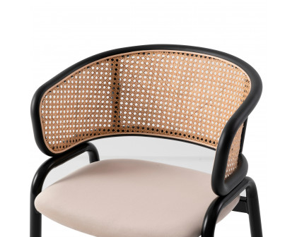 LeisureMod Ervilla Modern Dining Chair With Stainless Steel Legs Velvet Seat And Wicker Back - Beige