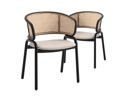 LeisureMod Ervilla Modern Dining Chair With Stainless Steel Legs Velvet Seat And Wicker Back (Set Of 2)