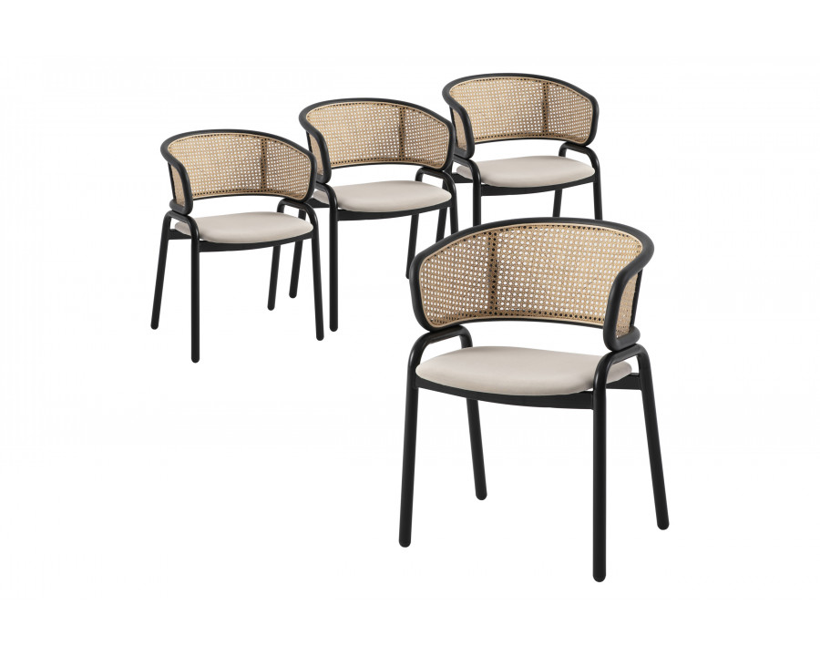 LeisureMod Ervilla Modern Dining Chair With Stainless Steel Legs Velvet Seat And Wicker Back (Set Of 4) - Beige