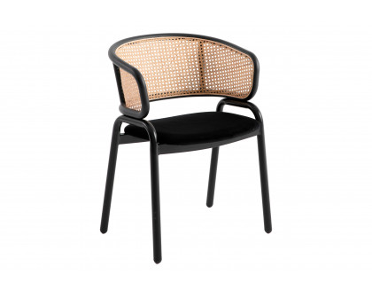 LeisureMod Ervilla Modern Dining Chair With Stainless Steel Legs Velvet Seat And Wicker Back