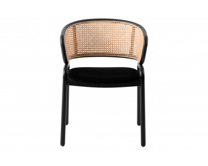 LeisureMod Ervilla Modern Dining Chair With Stainless Steel Legs Velvet Seat And Wicker Back - Black