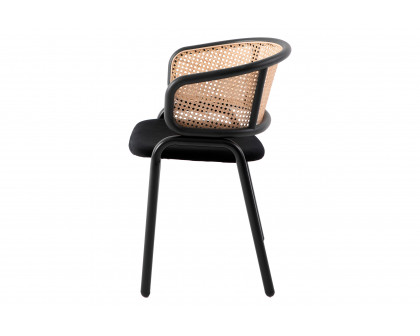 LeisureMod Ervilla Modern Dining Chair With Stainless Steel Legs Velvet Seat And Wicker Back - Black