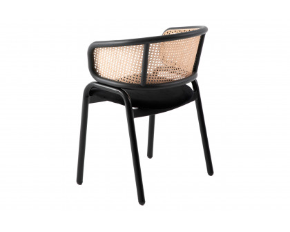 LeisureMod Ervilla Modern Dining Chair With Stainless Steel Legs Velvet Seat And Wicker Back - Black