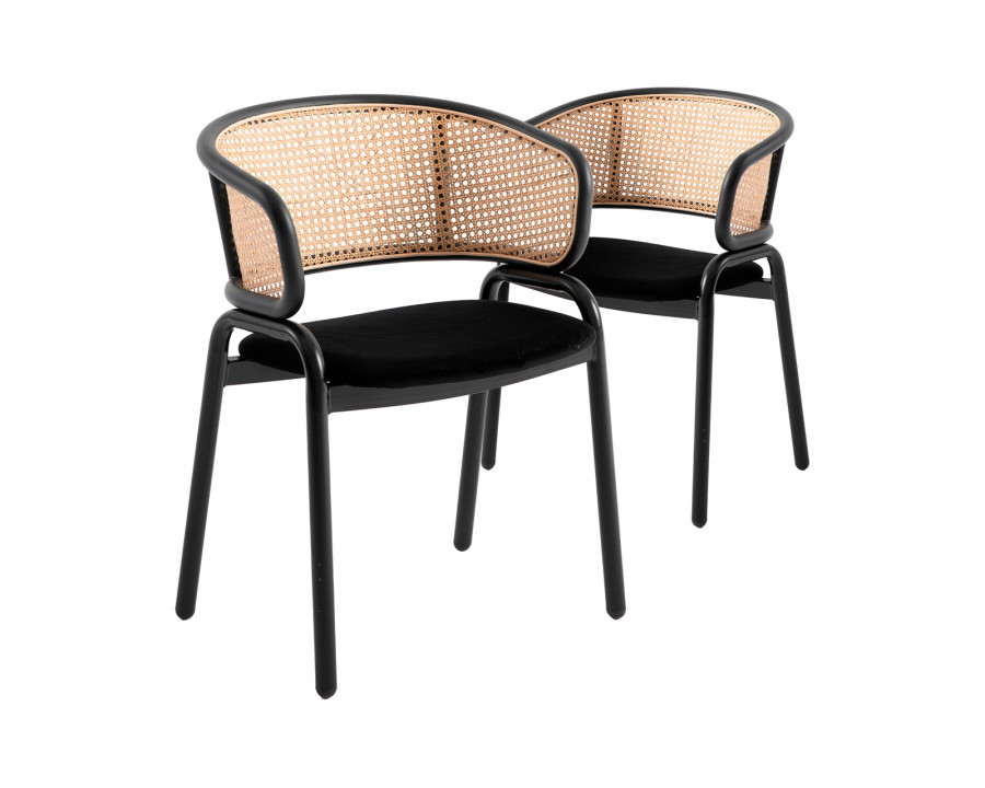 LeisureMod Ervilla Modern Dining Chair With Stainless Steel Legs Velvet Seat And Wicker Back (Set Of 2) - Black