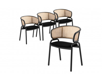 LeisureMod Ervilla Modern Dining Chair With Stainless Steel Legs Velvet Seat And Wicker Back (Set Of 4)