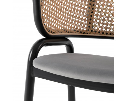 LeisureMod Ervilla Modern Dining Chair With Stainless Steel Legs Velvet Seat And Wicker Back - Gray