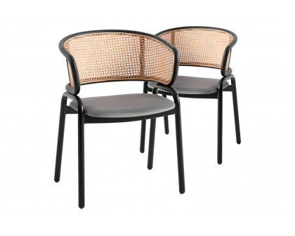 LeisureMod Ervilla Modern Dining Chair With Stainless Steel Legs Velvet Seat And Wicker Back (Set Of 2)