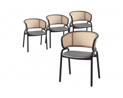 LeisureMod Ervilla Modern Dining Chair With Stainless Steel Legs Velvet Seat And Wicker Back (Set Of 4)