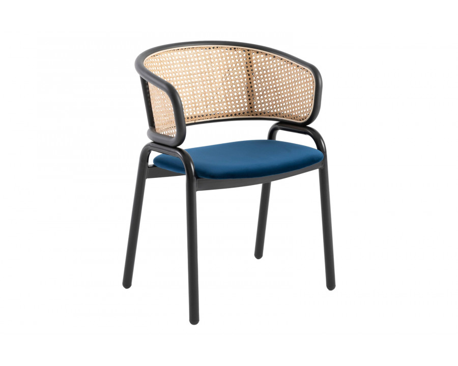 LeisureMod Ervilla Modern Dining Chair With Stainless Steel Legs Velvet Seat And Wicker Back - Navy Blue