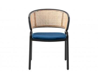 LeisureMod Ervilla Modern Dining Chair With Stainless Steel Legs Velvet Seat And Wicker Back - Navy Blue